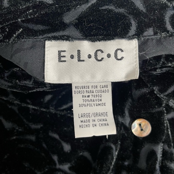 Vintage E•L•C•C Whimsical Goth Black Burn Out Velvet Floral Design Button Down - Picture 7 of 7